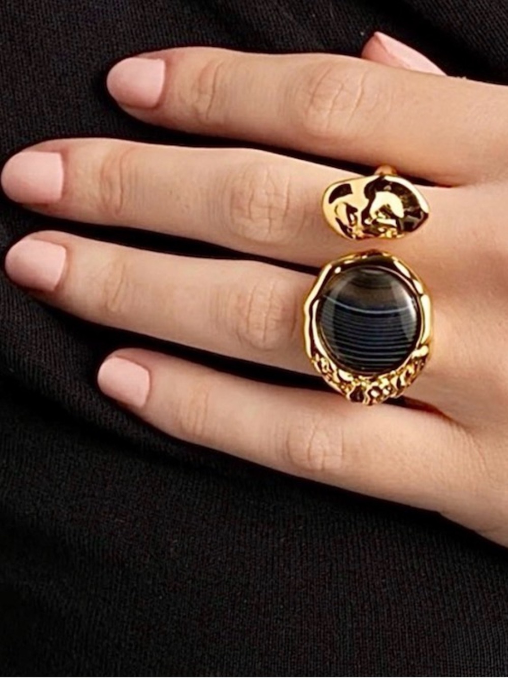 Alexis Bittar Brut Banded Agate Coin Open Statement Ring AU21